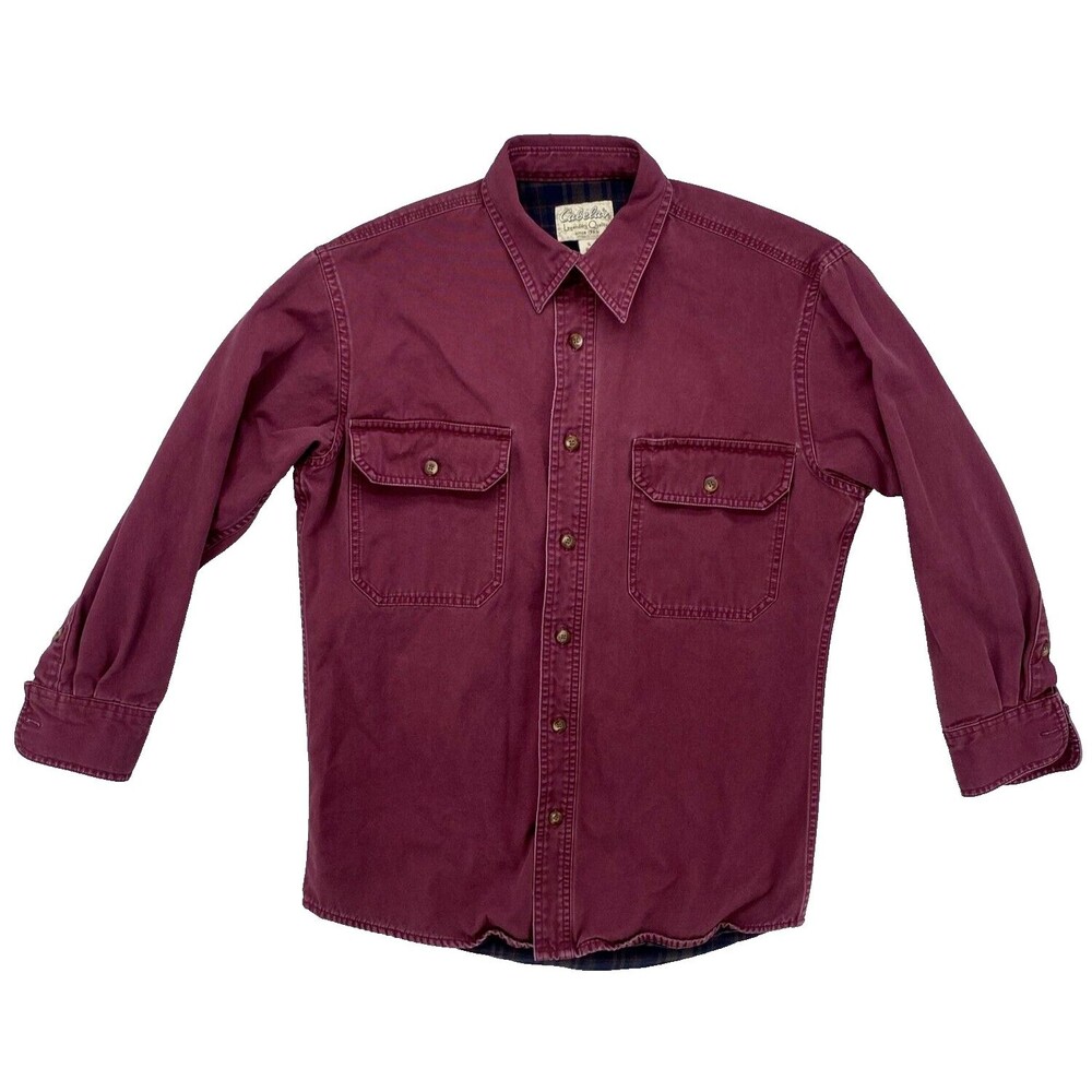 Cabelas Shirt Jacket Mens Size Small Flannel Lined Burgundy Camping Outdoor